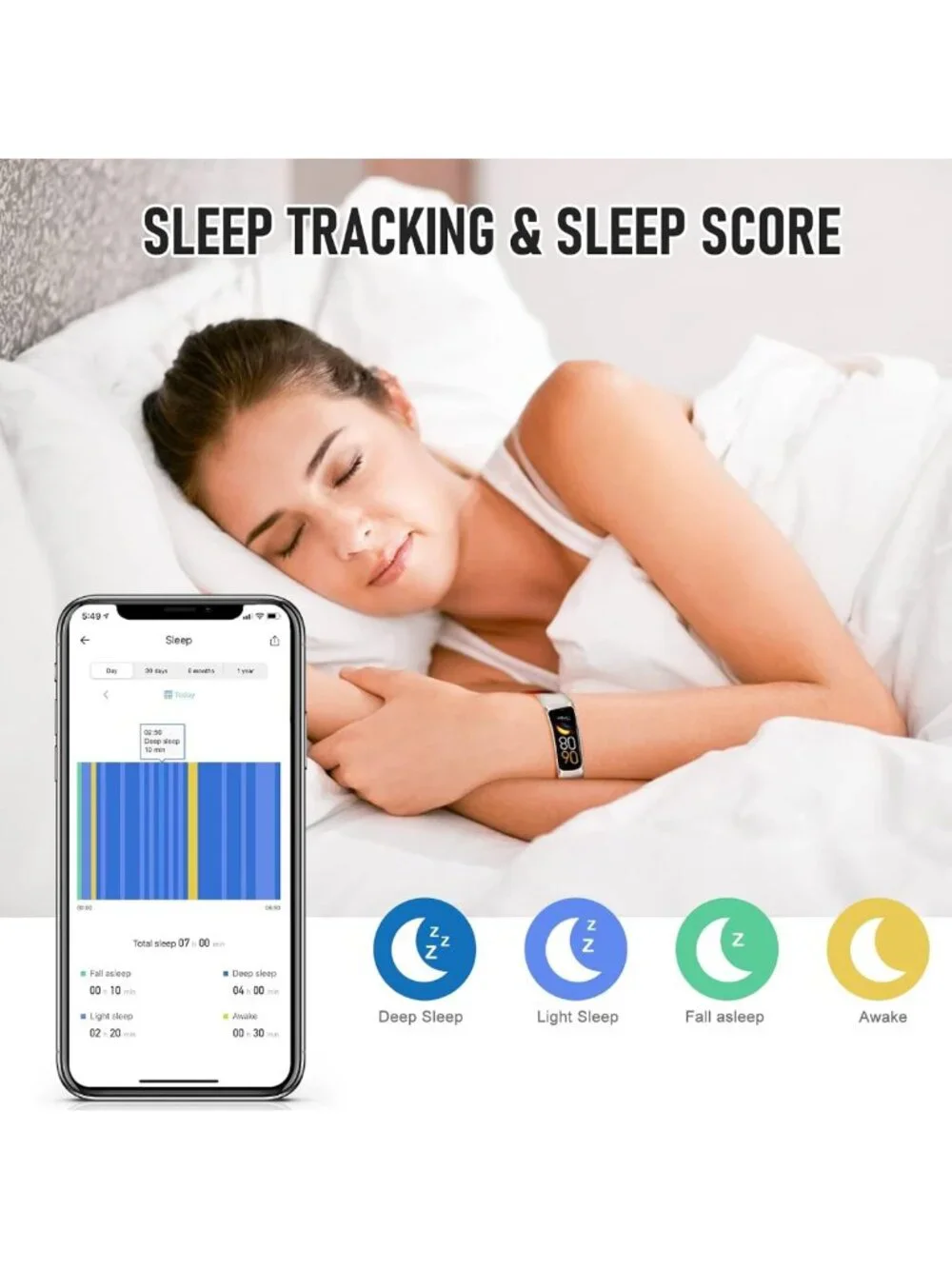 24/7 Heart Rate & Blood Pressure Fitness Tracker, AMOLED Touch Screen Smart